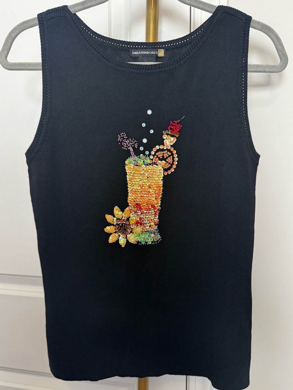 Sweaterworks Black Sequin Beaded Cocktail Tank Top